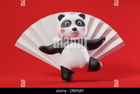 Panda with cartoon style, 3d rendering. Digital drawing. Stock Photo