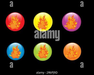 vector eps10 illustration of colorful buttons with fire icon Stock Vector