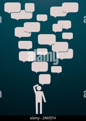 thinking man and dialog boxes vector illustration on dark background Stock Vector