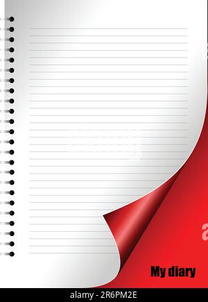 Dairy page with curl corner. Vector illustration Stock Vector