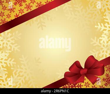 Red bow on a red ribbon with white background - vector Christmas card Stock Vector
