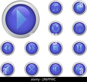 Blue media music buttons set Stock Vector