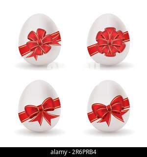 Set of four Easter eggs with red bow Stock Vector