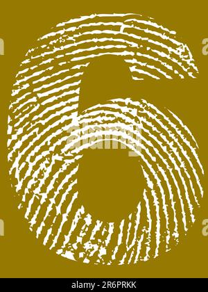 Fingerprint Number - 6 (Highly detailed grunge Number) Stock Vector