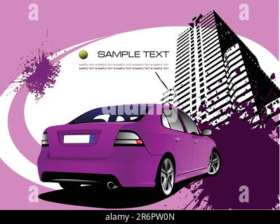 Purple business background with car image. Vector illustration Stock Vector