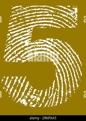 Fingerprint Number - 5 (Highly detailed grunge Number) Stock Vector