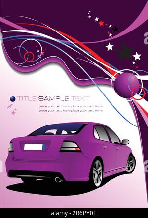 Purple business background with car image. Vector illustration Stock Vector