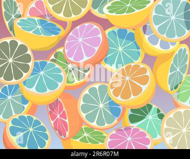 Editable vector colorful illustration of falling sliced citrus fruit Stock Vector