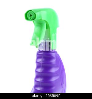 Spray from a bottle of cleaner on the white background Stock Photo