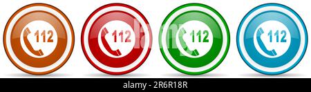 Emergency call glossy icons, set of modern design buttons for web, internet and mobile applications in four colors options isolated on white backgroun Stock Photo