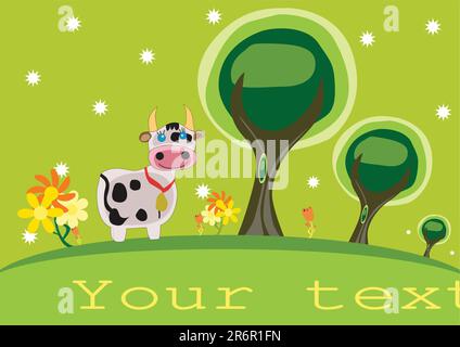 Spring easter banners with cows, tree and flowers Stock Vector