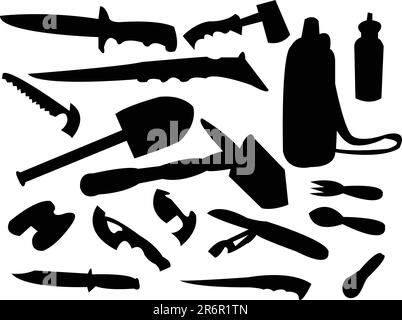 camping tools silhouette - vector Stock Vector