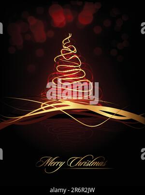 Christmas Tree made of Abstract golden Brush Lines | Greeting Card Background Stock Vector