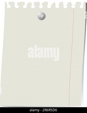 Paper notebook and pushpin on white background Stock Vector