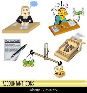 Illustration of accountant clip art icons isolated on white background Stock Vector