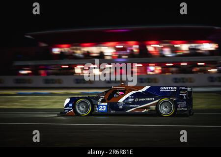 23 PIERSON Joshua (usa), BLOMQVIST Tom (gbr), JARVIS Oliver (gbr), United Autosports, Oreca 07 - Gibson, action during the 24 Hours of Le Mans 2023 on the Circuit des 24 Heures du Mans from June 10 to 11, 2023 in Le Mans, France - Photo: Thomas Fenetre/DPPI/LiveMedia Stock Photo