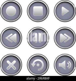 Media player icons on modern vector button set Stock Vector