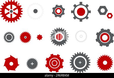 Vector icons pack - Red Series, gear collection Stock Vector