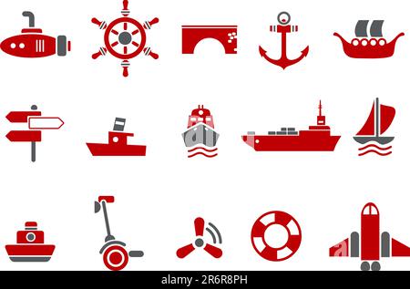 Vector icons pack - Red Series, transport collection Stock Vector