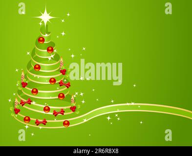 Green christmas tree from ribbon vector background Stock Vector