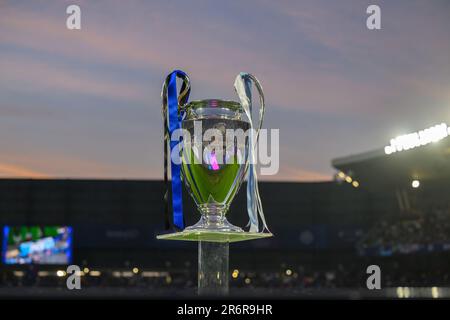 Istanbul, Turkey. 10th June, 2023. 10 Jun 2023 - Manchester City v Inter Milan - UEFA Champions League - Final - Ataturk Olympic Stadium.                                                                                             The Champions League trophy on display before the Champions League Final in Istanbul.                                                               Picture Credit: Mark Pain / Alamy Live News Stock Photo