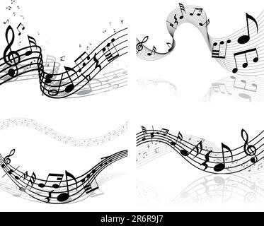 Set of four vector musical notes staff Stock Vector