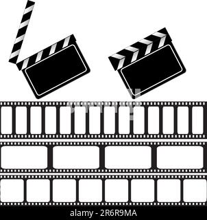 Movie clapper board and filmstrip vector illustration for your design. isolated on white Stock Vector