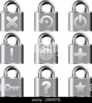 Computer desktop icons on secure vector lock button set Stock Vector