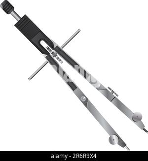 A detailed vector illustration of a compass used for drafting and engineering drawing. Stock Vector