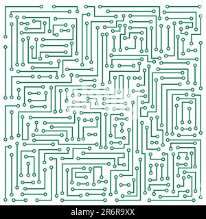 Abstraction representing white electronic microcircuit on darkly green background Stock Vector