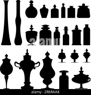 Antique vases, bottles, urns and jars from an apothecary, herbalist, or tea shop - vector silhouette set Stock Vector