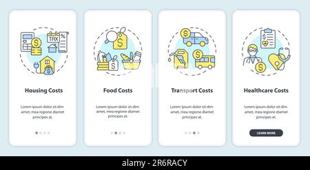 Costs of living onboarding mobile app screen Stock Vector