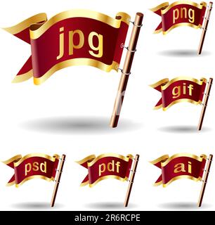 Image or graphic file extension icons on royal vector flag design elements for web or print Stock Vector