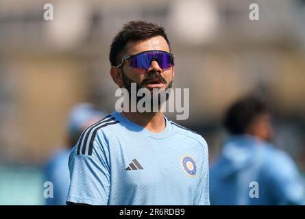 India's Virat Kohli warming up before the start of play on day five of the ICC World Test Championship Final match at The Oval, London. Picture date: Sunday June 11, 2023. Stock Photo