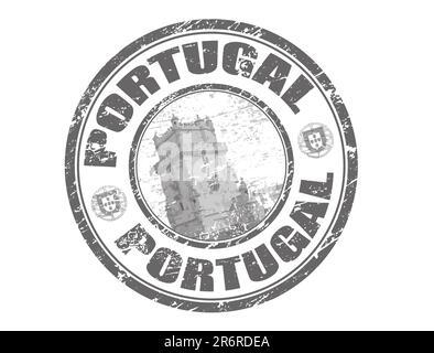 Abstract grunge rubber stamp with tower of belem and the name Portugal written inside the stamp Stock Vector