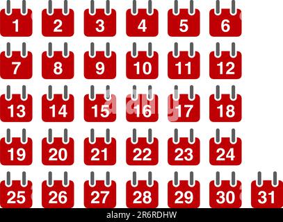 Vector icons pack - Red Series, calendar collection Stock Vector