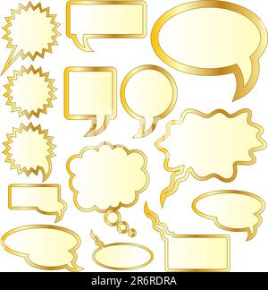 Thought or conversation bubble stickers in gold vector Stock Vector