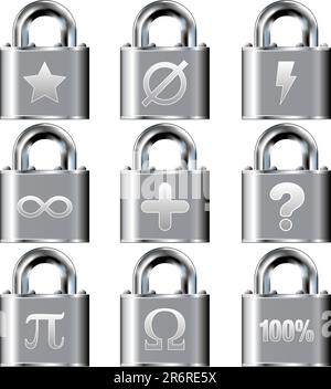 Math symbol icon set on secure vector lock buttons Stock Vector