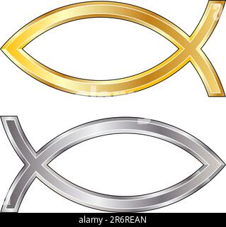 Christian fish icon in silver and gold vector texture - looks like the fish people stick on their cars Stock Vector