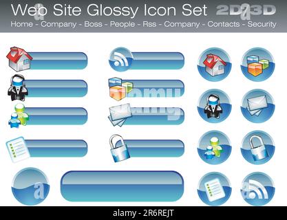 Colorful Web Site Glossy Button-Icon Set Stock Vector