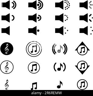 Volume and mute buttons for media players in vector icon format Stock Vector