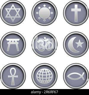 Religious symbol icons on modern vector button set Stock Vector