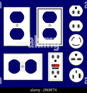 Electrical outlets and faceplates in glossy white - vector set Stock Vector