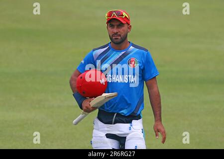 Captain Hasmatullah Shahidi as Afghanistan Test Team players attend practice session at the Sher-e-Bangla National Cricket Stadium (SBNCS) ahead of th Stock Photo