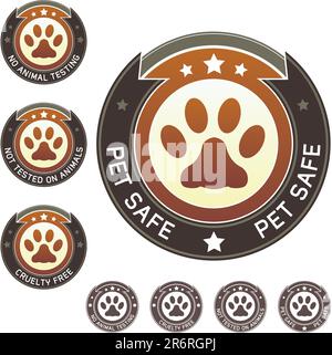 Pet safe, cruelty free, and no animal testing product and food label stickers - suitable for print, packaging, websites, and promotional materials Stock Vector
