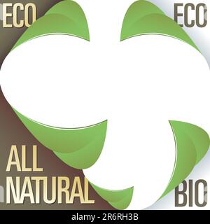 Eco and all natural corner label stickers with peeling leaves - for use in print materials, on product packaging, and on websites Stock Vector