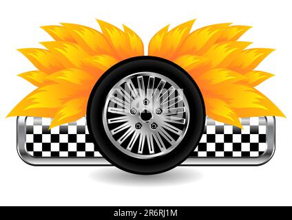 Race tyre on fire isolated over white background Stock Vector