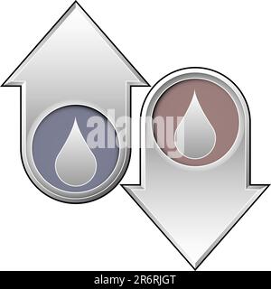 Liquid drop icon on up and down arrow buttons Stock Vector