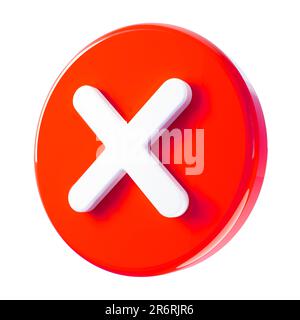 Red Cross 3D Icon. Wrong, Rejection Sign from rounded icon isolated on empty background 3d Illustration Stock Photo