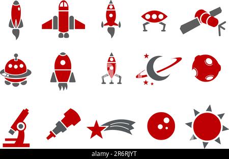 Vector icons pack - Red Series, space collection Stock Vector